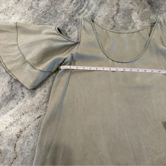 Olive Green Cold Shoulder Tiered Ruffle Sleeves Mini Dress with Pockets - Picture 7 of 8